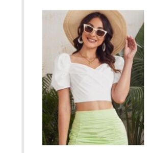 Shein White Smocked Crop Top - XS - Brand New